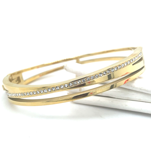 goudkleurige stalen armband bangel met steentjes - 601157 goudkleurige stalen armband bangel met steentjes - 601157