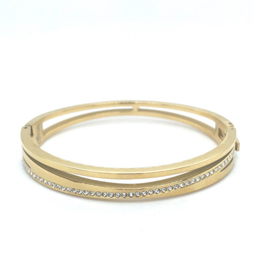 goudkleurige stalen armband bangel met steentjes - 601157 goudkleurige stalen armband bangel met steentjes - 601157