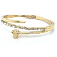 goudkleurige stalen armband bangel met steentjes en een hartje - 601159