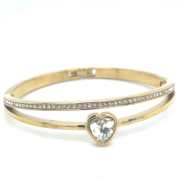 goudkleurige stalen armband bangel met steentjes en een hartje - 601160
