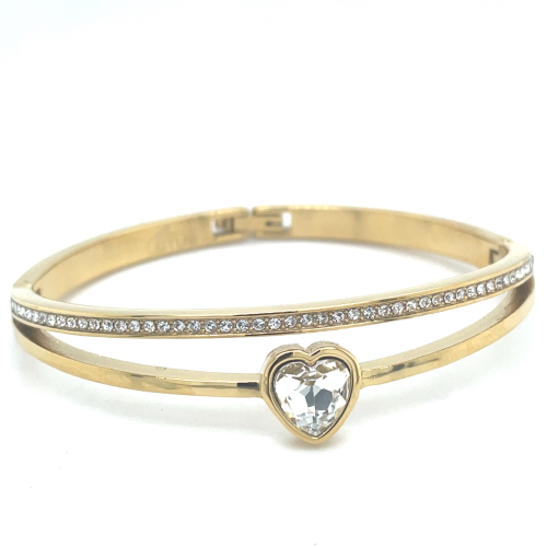 goudkleurige stalen armband bangel met steentjes en een hartje - 601160 goudkleurige stalen armband bangel met steentjes en een hartje - 601160