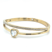 goudkleurige stalen armband bangel met steentjes en een hartje - 601160