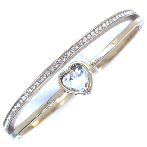 goudkleurige stalen armband bangel met steentjes en een hartje - 601160 goudkleurige stalen armband bangel met steentjes en een hartje - 601160