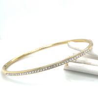 goudkleurige stalen armband bangel smal met steentjes - 601161