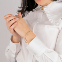 goudkleurige stalen armband bangel smal met steentjes - 601161