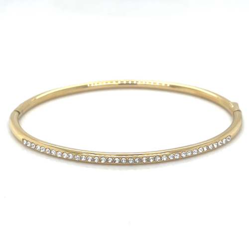 goudkleurige stalen armband bangel smal met steentjes - 601161