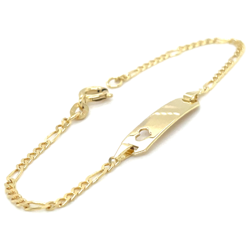 Graveer baby plaat armband 12-14cm met hartje figaro schakel - 601181