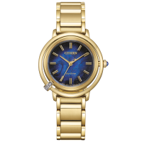 goudkleurig stalen horloge van Citizen met blauwe wijzerplaat en diamant EM1099-57L - 601225