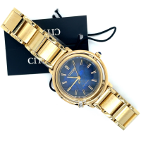 goudkleurig stalen horloge van Citizen met blauwe wijzerplaat en diamant EM1099-57L - 601225