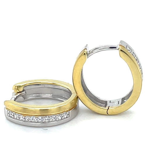 Fijne oorringen in zilver met geel goud en zirkonia steentjes - 601243 Fijne oorringen in zilver met geel goud en zirkonia steentjes - 601243