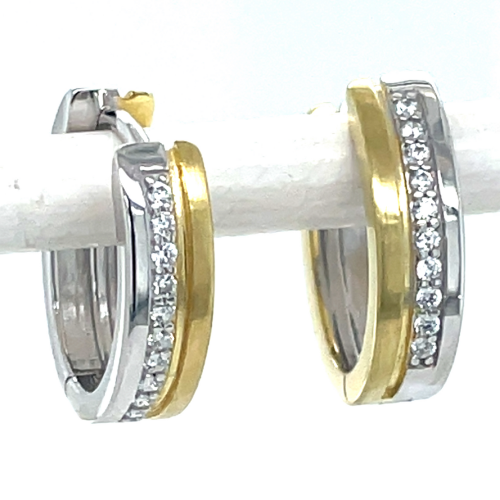 Fijne oorringen in zilver met geel goud en zirkonia steentjes - 601243 Fijne oorringen in zilver met geel goud en zirkonia steentjes - 601243
