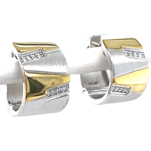 Breede oorringen in zilver met goud en zirkonia steentjes - 601244 Breede oorringen in zilver met goud en zirkonia steentjes - 601244