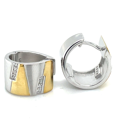 Breede oorringen in zilver met goud en zirkonia steentjes - 601244 Breede oorringen in zilver met goud en zirkonia steentjes - 601244