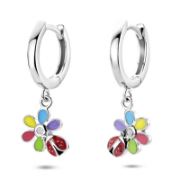 oorringen zirkonia emaille bloem en lieveheersbeestje 22 mm - 601268