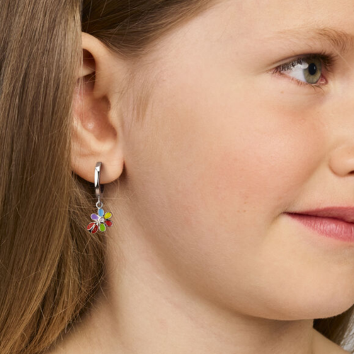 oorringen zirkonia emaille bloem en lieveheersbeestje 22 mm - 601268