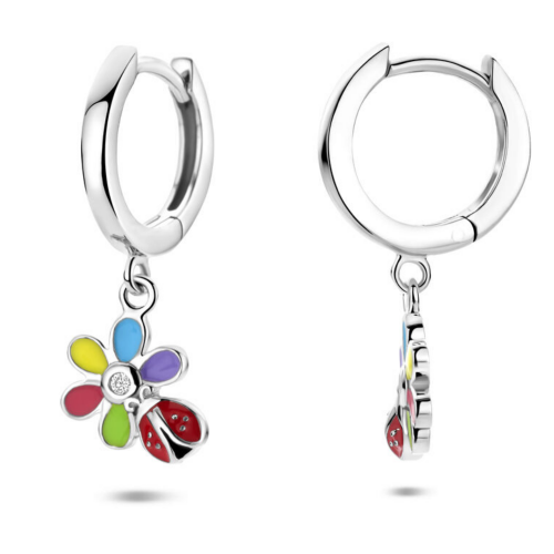 oorringen zirkonia emaille bloem en lieveheersbeestje 22 mm - 601268