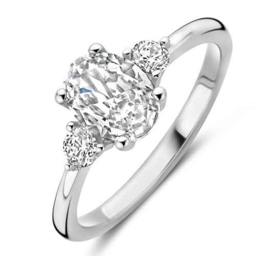 trilogiering met 3 zirkonia steentjes in  zilver maat 54 - 601283