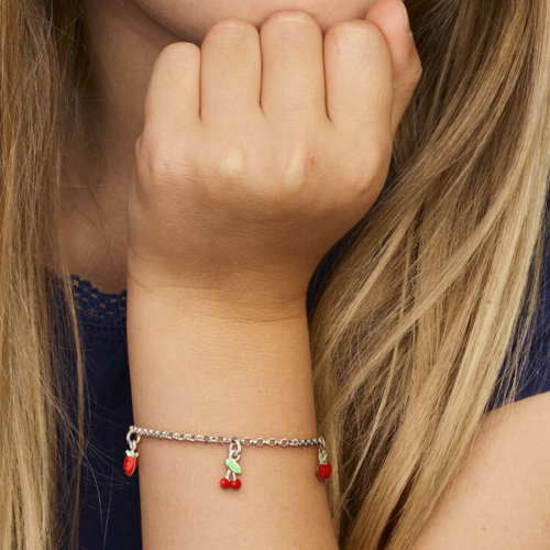 armband zilver met rood emaille fruit aardbei kers en appel 13 + 3 cm - 601288 armband zilver met rood emaille fruit aardbei kers en appel 13 + 3 cm - 601288
