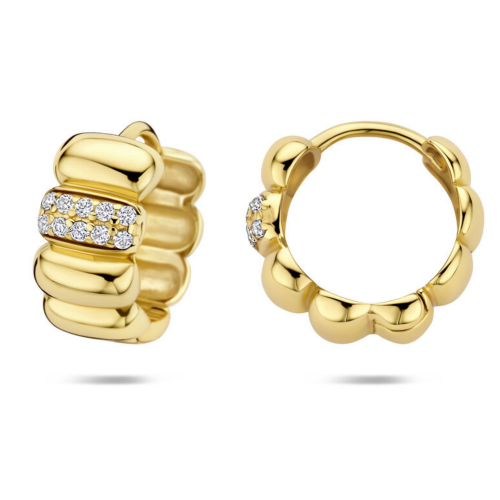 goudkleurige oorringen met zirkonia 13,5 mm 1 micron goud - 601296