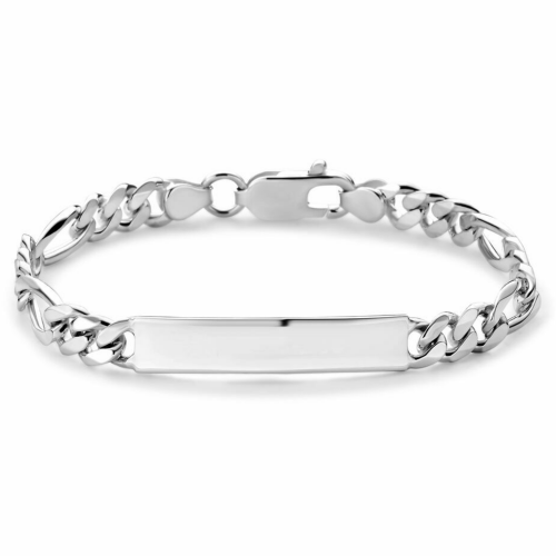 graveerarmband figaro plaat 7,0 mm breed 20cm lang in zilver - 601298 graveerarmband figaro plaat 7,0 mm breed 20cm lang in zilver - 601298
