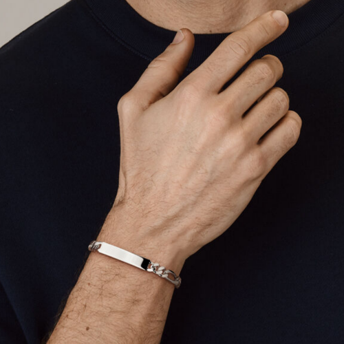 graveerarmband figaro plaat 7,0 mm breed 20cm lang in zilver - 601298 graveerarmband figaro plaat 7,0 mm breed 20cm lang in zilver - 601298