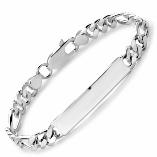 graveerarmband figaro plaat 7,0 mm breed 20cm lang in zilver - 601298 graveerarmband figaro plaat 7,0 mm breed 20cm lang in zilver - 601298