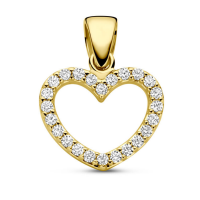 gouden hartjes hanger met zirkonia steentjes 15 mm - 601306