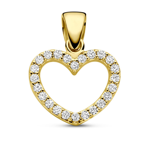 gouden hartjes hanger met zirkonia steentjes 15 mm - 601306