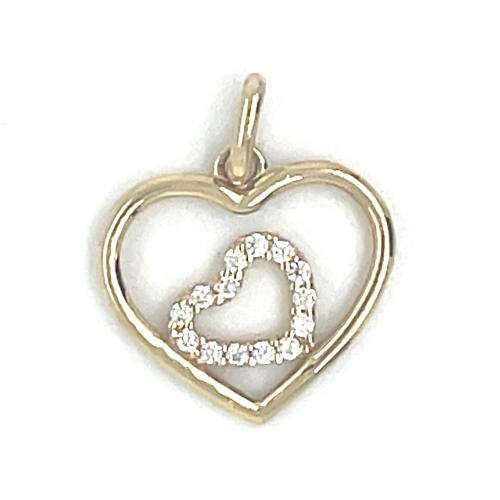 hartjes hanger met  zirkonia steentjes in goud - 601307