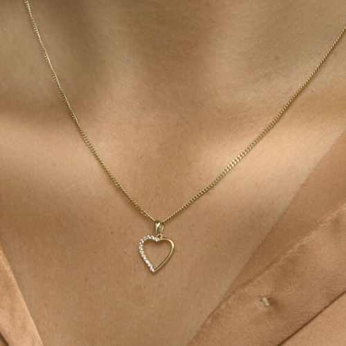 hartjes hanger in goud met zirkonia steentjes 17mm - 601309