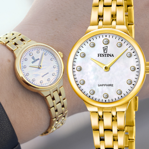 Festina dames horloge met saffier glas F20745-1 goudkleurig - 601352