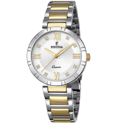 Festina dames staal en goedkleurig horloge met prachtige witte wijzerplaat F16937-A - 601356