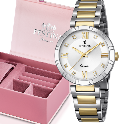 Festina dames staal en goedkleurig horloge met prachtige witte wijzerplaat F16937-A - 601356