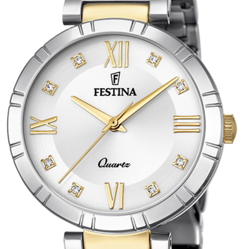 Festina dames staal en goedkleurig horloge met prachtige witte wijzerplaat F16937-A - 601356