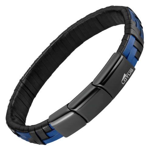 lotus staal lederen heren armband met blauw en zwart LS2533 2-1 - 601363