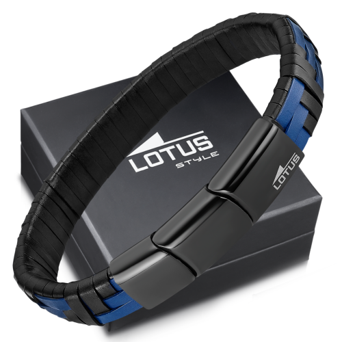 lotus staal lederen heren armband met blauw en zwart LS2533 2-1 - 601363