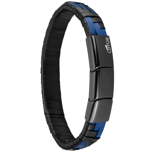 lotus staal lederen heren armband met blauw en zwart LS2533 2-1 - 601363