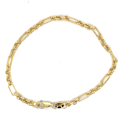 Fantasie schakelarmband geelgoud 3mm breed met 5 tussen ogen 18cm - 601376