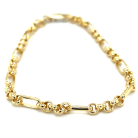 Fantasie schakelarmband geelgoud 3mm breed met 5 tussen ogen 18cm - 601376