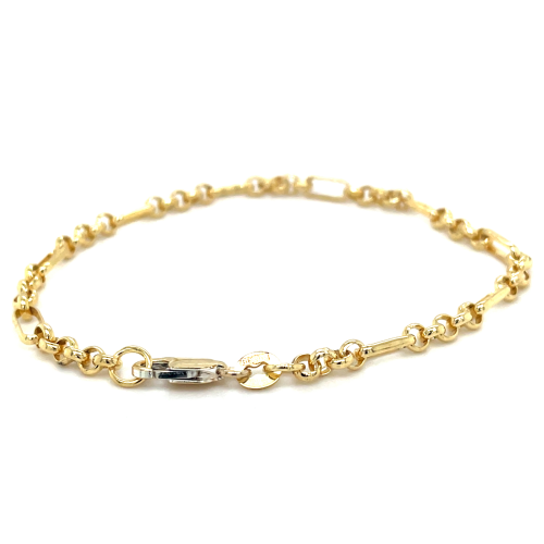 Fantasie schakelarmband geelgoud 3mm breed met 5 tussen ogen 18cm - 601376