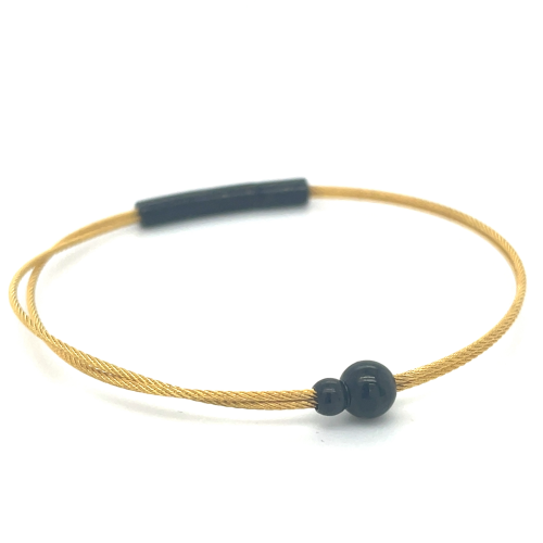 Moederdag armband goudkleur met 2 zwarte bolletje A710GZ 18cm - 601403