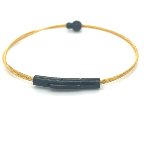Moederdag armband goudkleur met 2 zwarte bolletje A710GZ 18cm - 601403