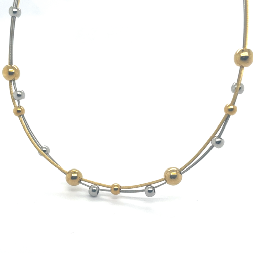 ketting LIV  met kleine bolletjes zilver en goud kleurig - 601419