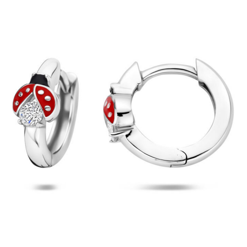 klapoorringen lieveheersbeestje in zilver met emaille en zirkonia staantje 11,5 mm - 601429 klapoorringen lieveheersbeestje in zilver met emaille en zirkonia staantje 11,5 mm - 601429