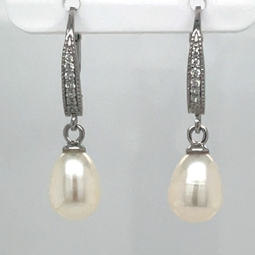 oorhangers parel en zirkonia brisur haak 29 mm - 601433