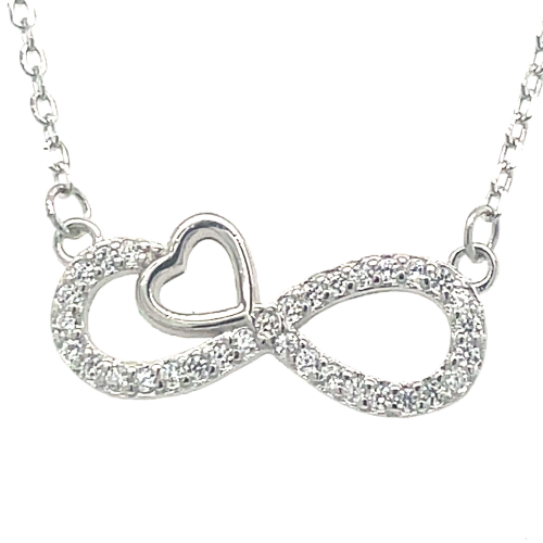 infinity ketting met zirkonia en hartje 41 - 43 - 45 cm - 601435