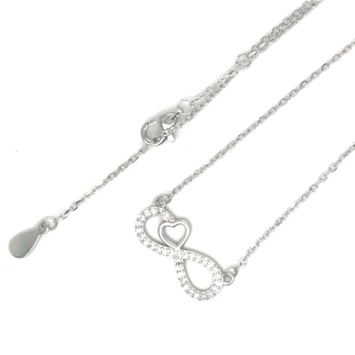 infinity ketting met zirkonia en hartje 41 - 43 - 45 cm - 601435