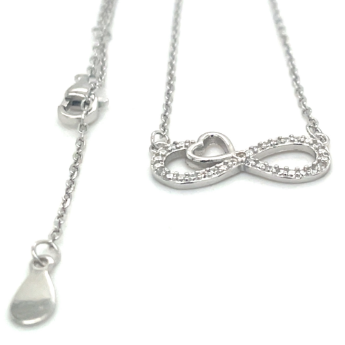 infinity ketting met zirkonia en hartje 41 - 43 - 45 cm - 601435
