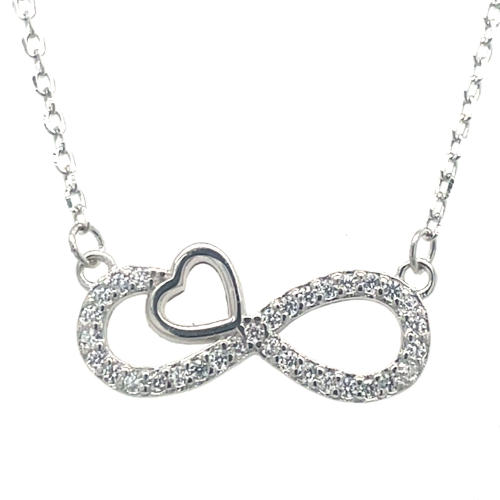 infinity ketting met zirkonia en hartje 41 - 43 - 45 cm - 601435