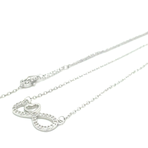 infinity ketting met zirkonia en hartje 41 - 43 - 45 cm - 601435